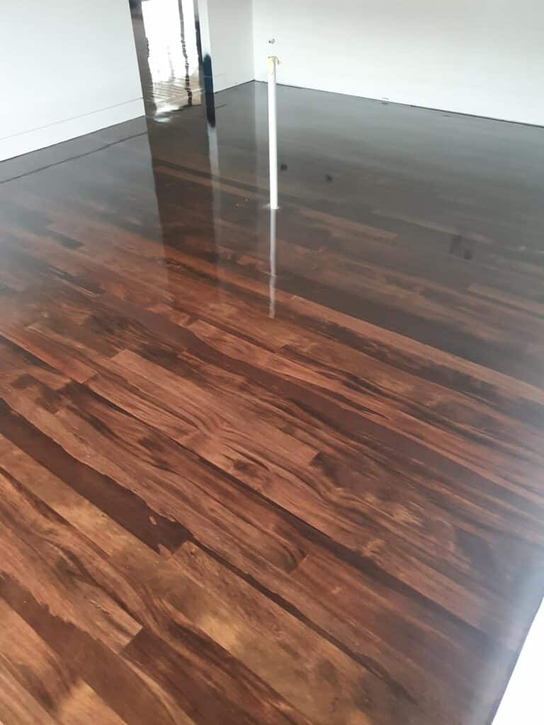 Moisture cured polyurethane (solvent based) on dark oak NGR stain